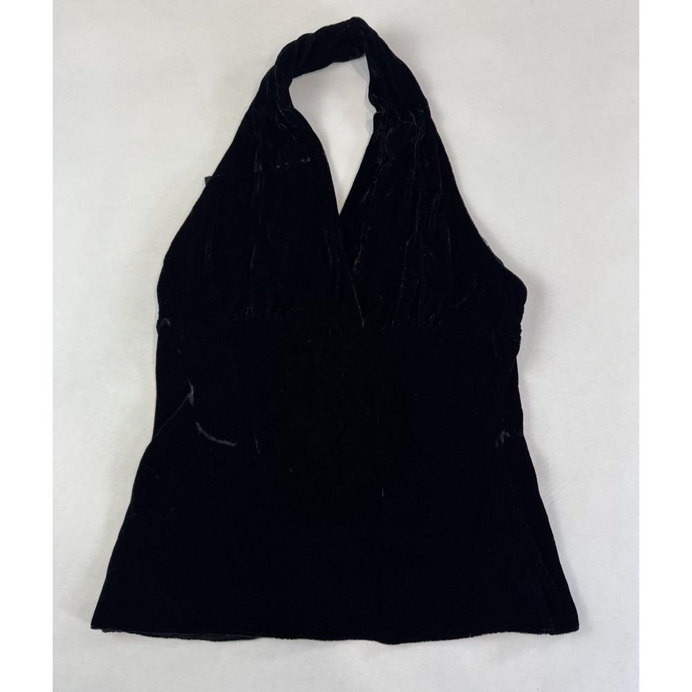 Y2K Cinched Express Whimsigoth Crushed Velvet Black Halter Witchy Whimsigoth